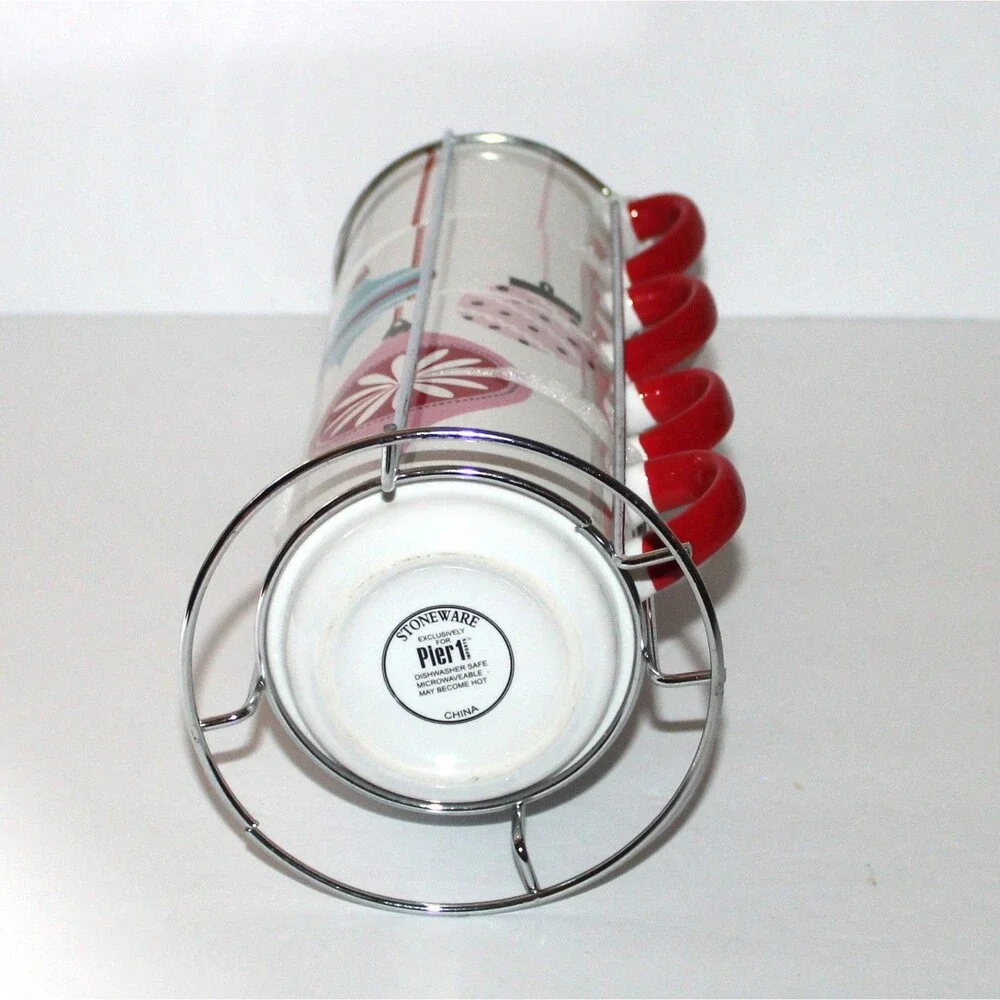 Pier 1 set 4 Stacking Mugs on metal stand Christmas ornaments